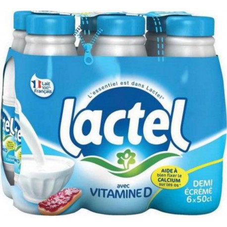 Lait Lactel Vitamine D demi-écrémé 50cl (lot de 6 packs de 6 soit 36 bouteilles)