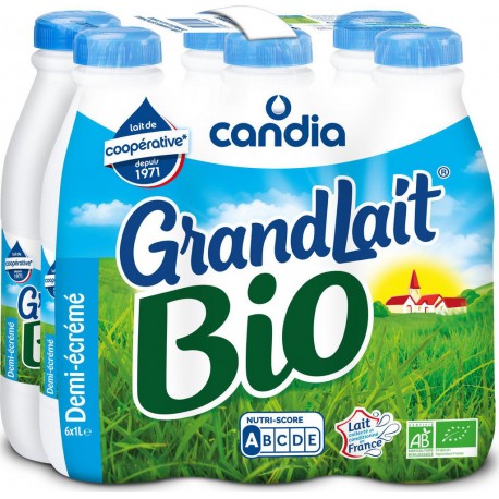CANDIA Grandlait lait demi-écrémé bio UHT 6x1L (pack de 6)