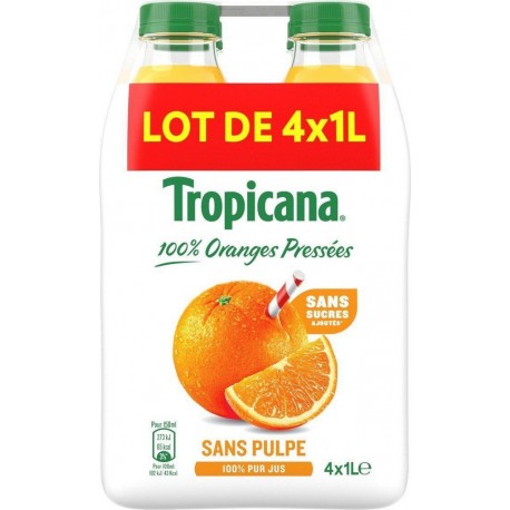 Tropicana Orange sans Pulpe 4x1L (pack de 4)
