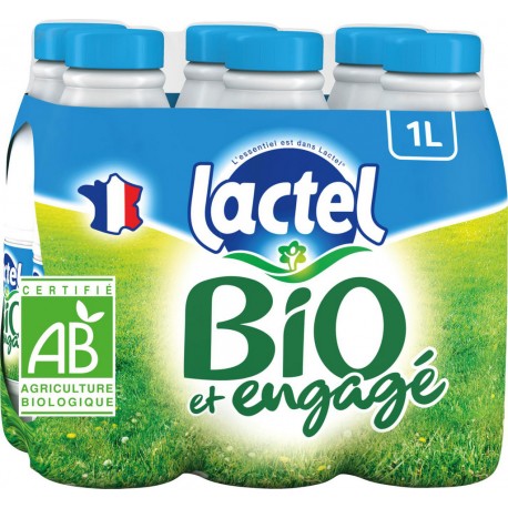 LACTEL Lait demi-écrémé bio UHT 6x1L (pack de 6)