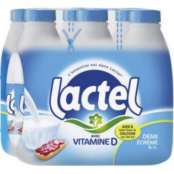 Lait Lactel Vitamine D demi-écrémé 1L (lot de 5 packs de 6 soit 30 bouteilles)