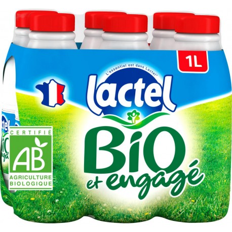 LACTEL Lait entier bio UHT 6x1L (pack de 6)