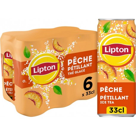 LIPTON Boisson Thé Glacé Pétillant Pêche 6x33cL (pack de 6)